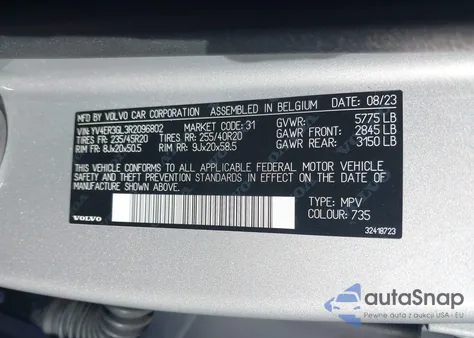 2024 Volvo C40 Recharge Pure Electric Twin Plus z USA, uszkodzony, nr VIN YV4ER3GL3R2096802